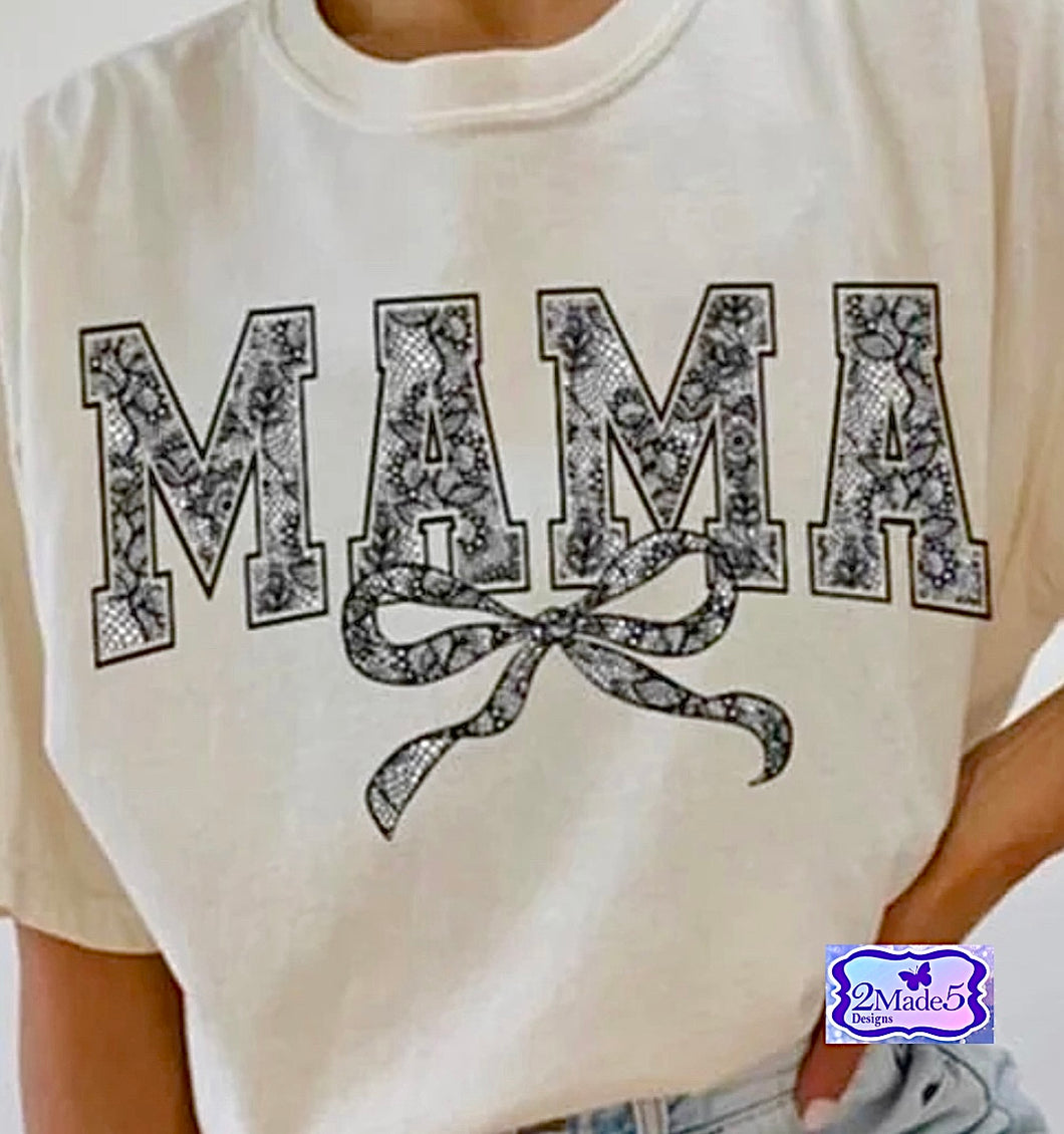 Mama Black Lace Bow Shirt
