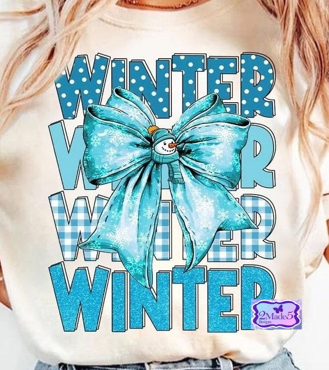 Winter Stacked Snowman Coquette Bow Shirt