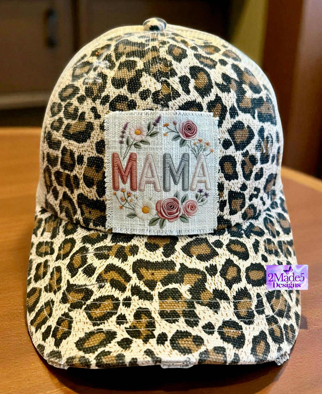 Mama Floral Distressed Ponytail Hat