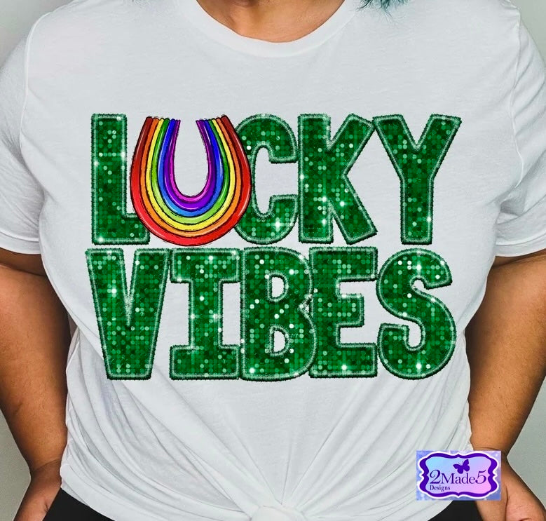 Lucky Vibes faux sequin embroidery Shirt