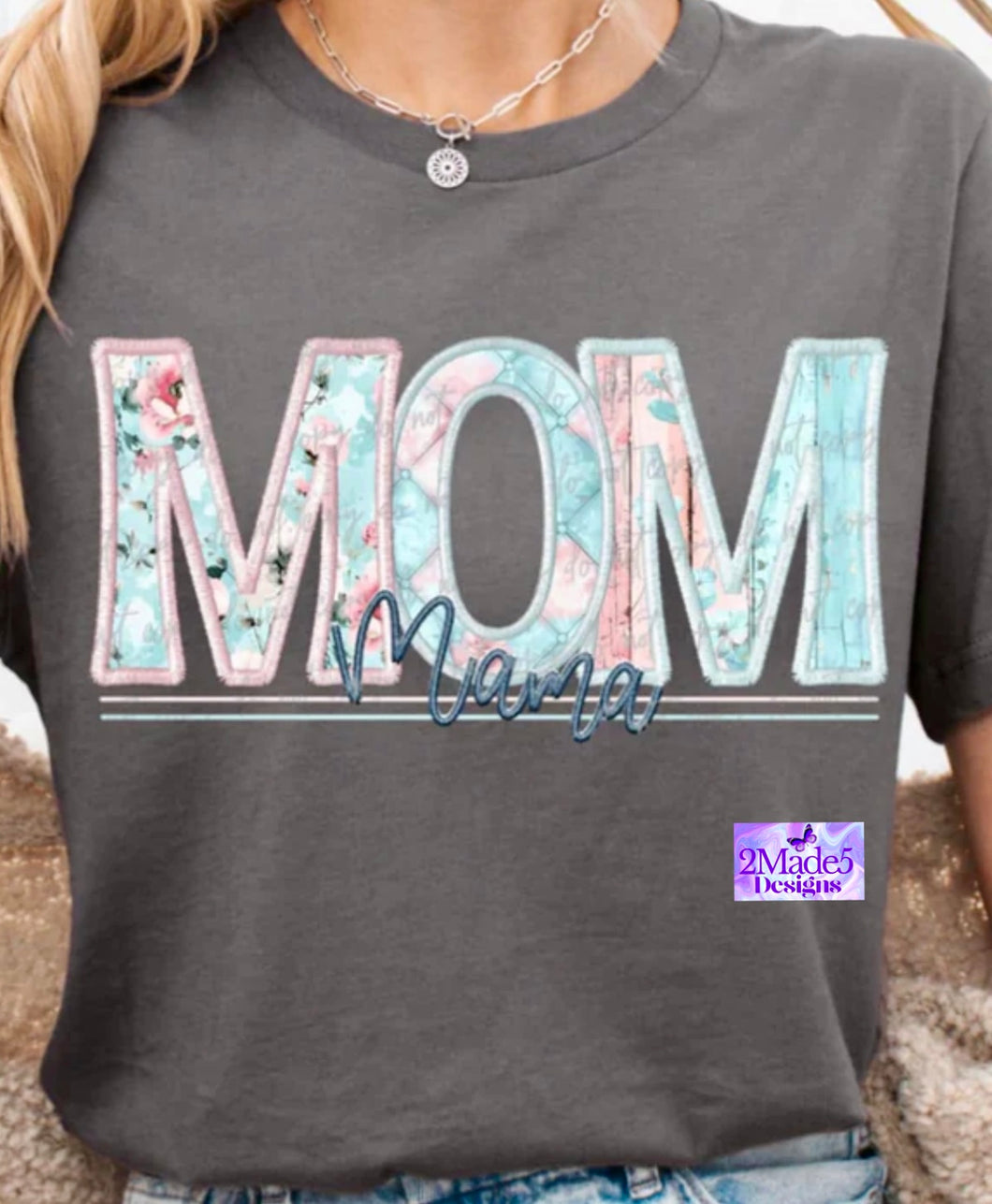 Mom Mama Faux Embroidery Shirt