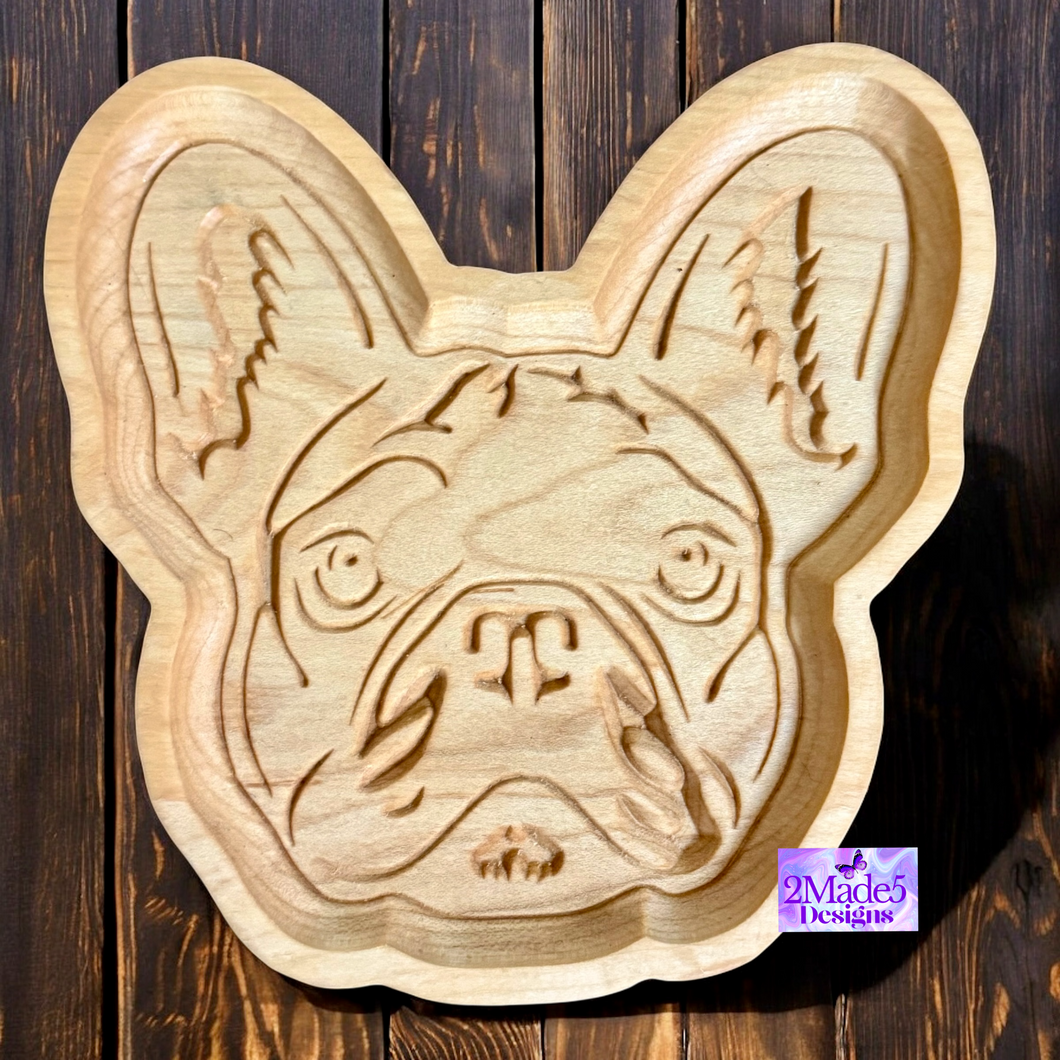 Dog Shape-Frenchie Bulldog Solid Wood Valet Catch-All Tray