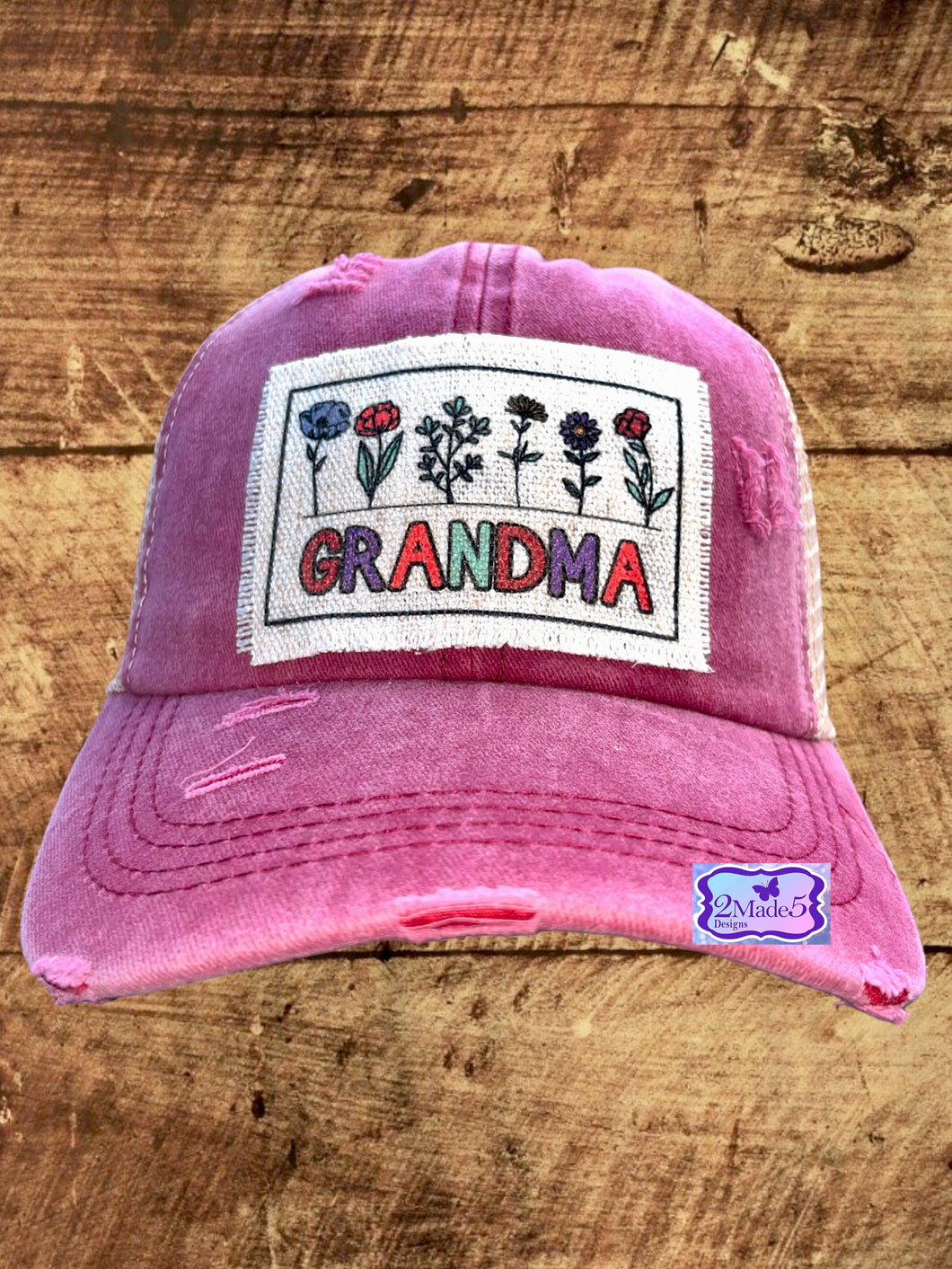 Grandma Distressed Criss Cross Ponytail Hat