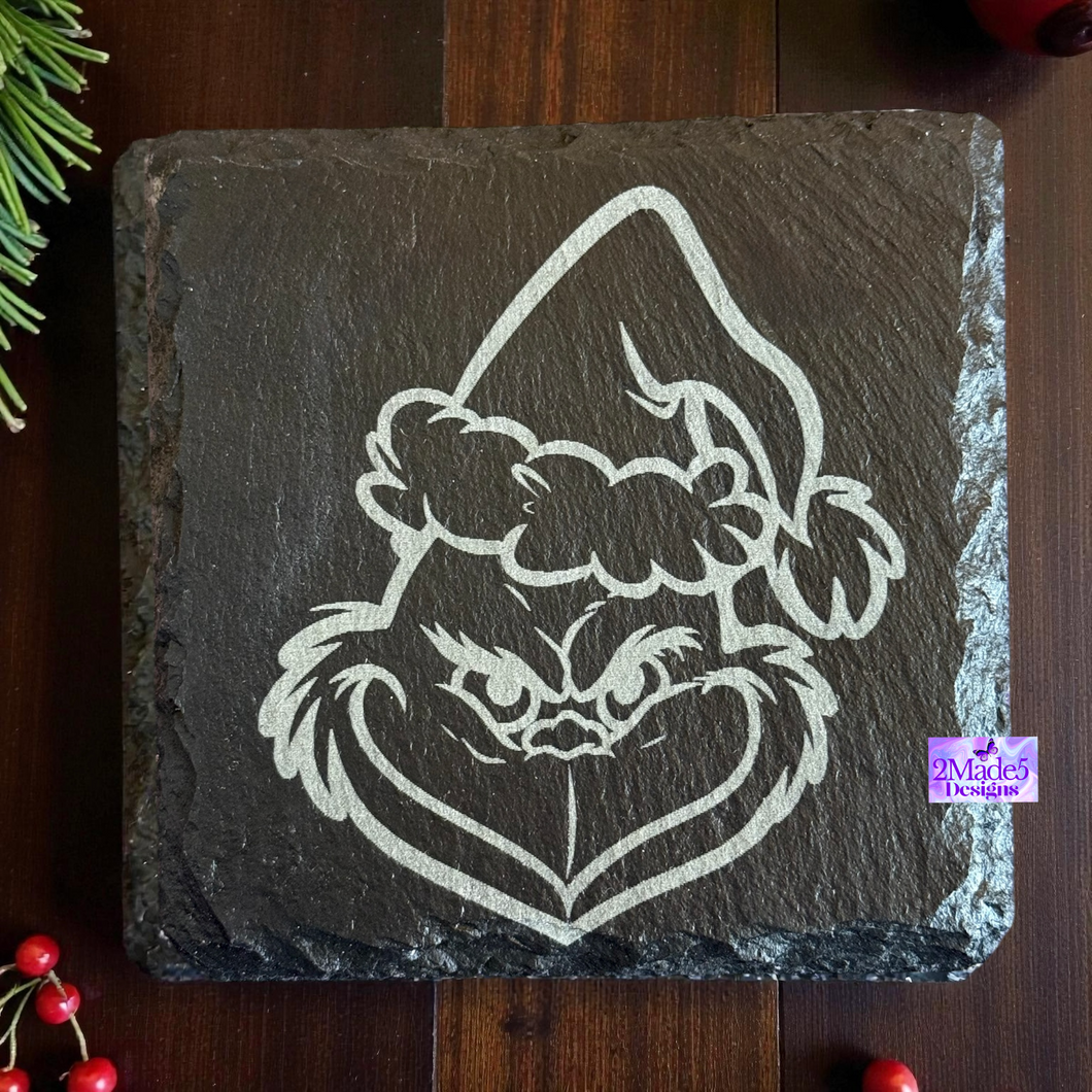 Grinch Face Slate Coaster