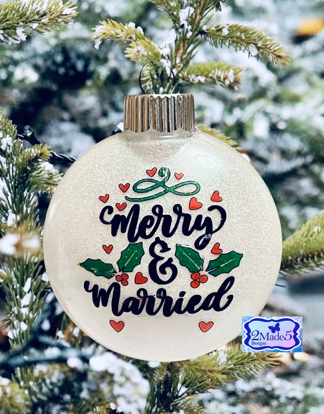 Merry & Married Glitter Christmas Ornament