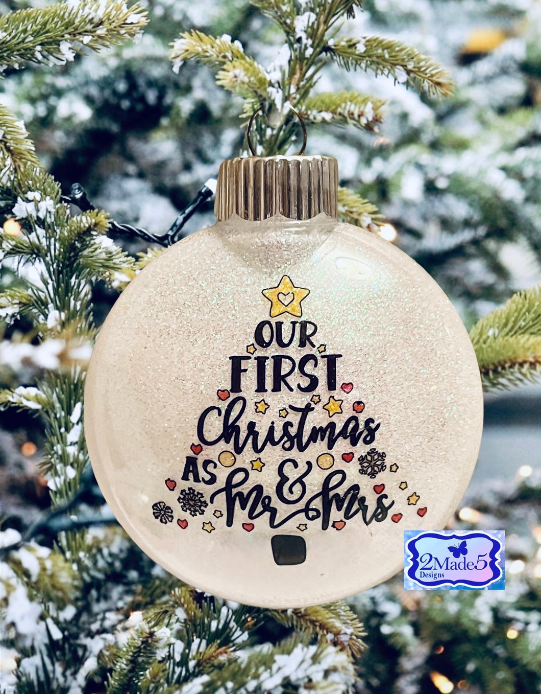 Our First Christmas As Mr & Mrs Glitter Ornament