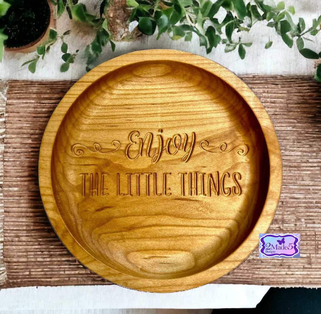 Enjoy The Little Things Solid Wood Circle Valet Catch-All Tray