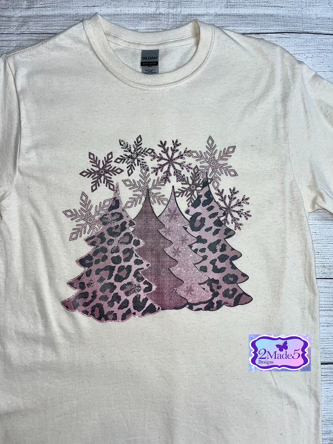 Pink Ombré Leopard Trees on Gildan natural prism shirt size Small