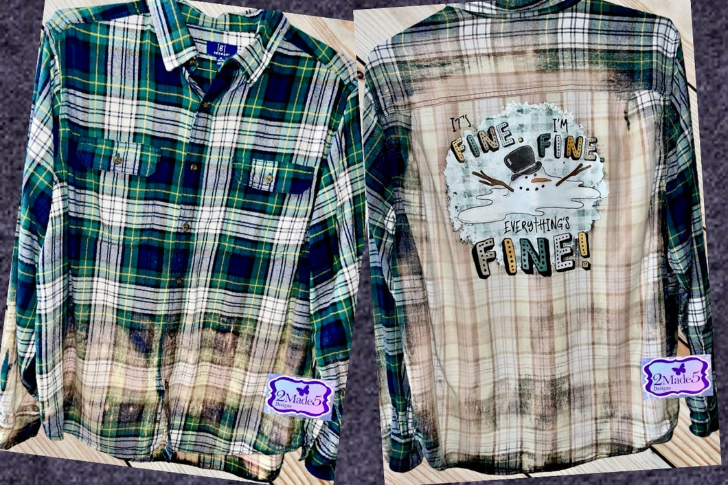 It’s Fine, I’m Fine, Everythings’s Fine long sleeve bleached flannel shirt- size XL