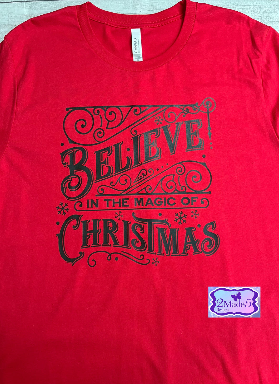 Believe In The Magic Of Christmas short sleeve Bella Canvas red shirt- size XL