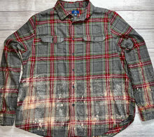 Load image into Gallery viewer, Always Be A Cindy Lou In A World Full Of Grinches Gray/Green/Red Plaid Bleached Flannel Shirt Size XL
