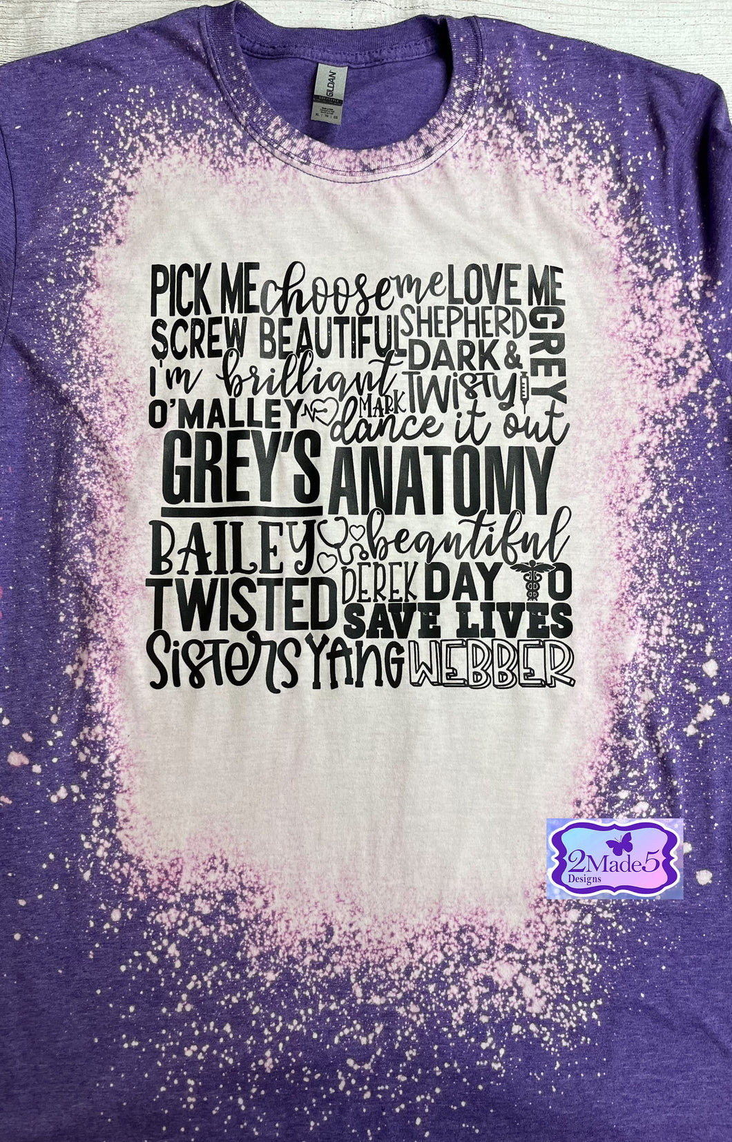 Grey’s Anatomy Typography on Gildan bleached Heather Purple Shirt size XL